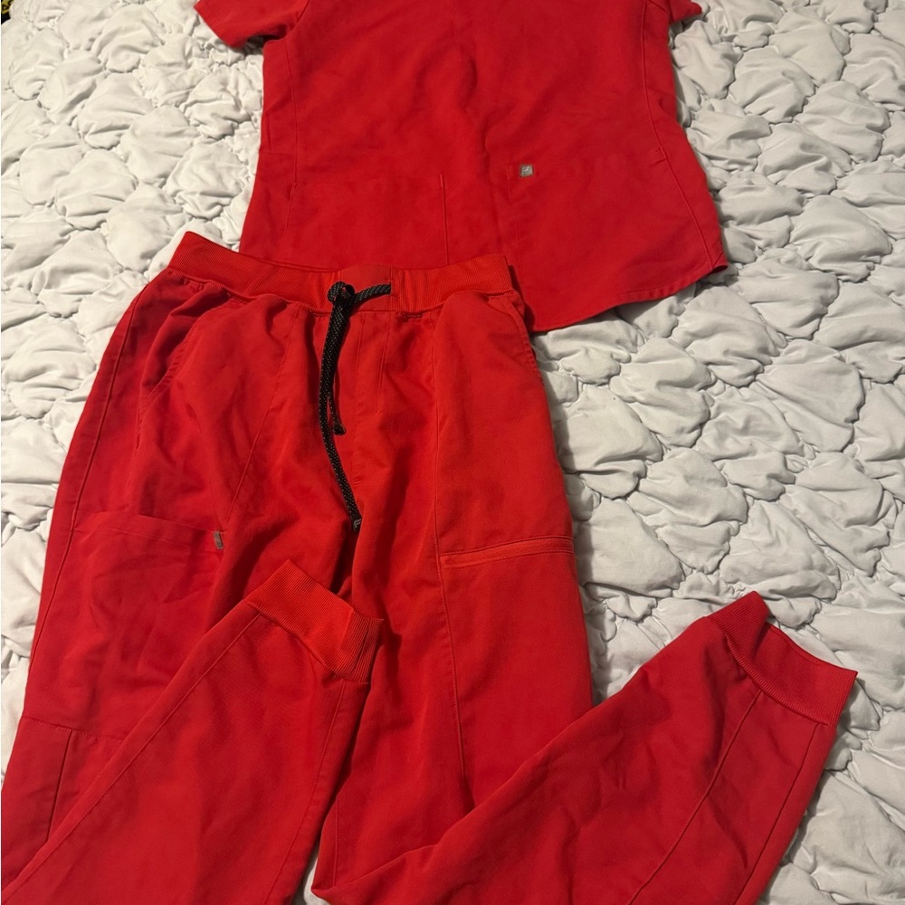 Fabletics red scrub set